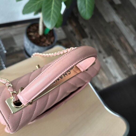 Authentic CHANEL Trendy Chevron Lambskin Quilted Dual Handle Flap Bag Pink Tote - Picture 7 of 11